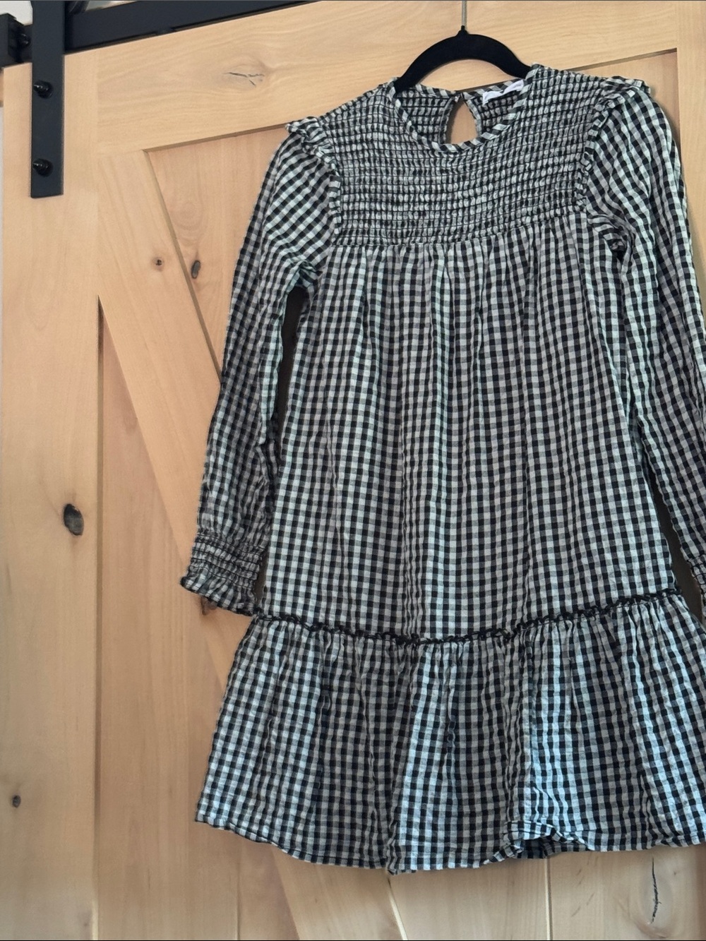 Mango Black and White Gingham Smocked Yoke Kids Dress